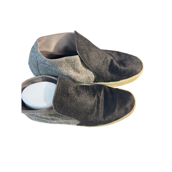 Vince Slip-On Mid Top Sneakers Black Gray Calf Hair Wool Shoes Womens 8 - Picture 2 of 5